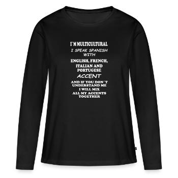 Talent linguistique Je parle tous les accents - T-shirt manches longues Premium bio Femme - noir - Devant - Julia (174cm)