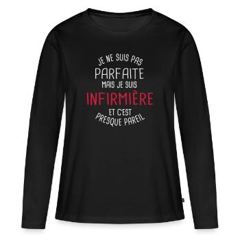 Pas parfaite mais infirmière - T-shirt manches longues Premium bio Femme - noir - Devant - Julia (174cm)