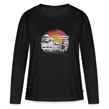 We Rock - Je suis Stoned - États-Unis Mount Rushmore - Drôle - T-shirt manches longues Premium bio Femme - noir - Devant - Julia (174cm)