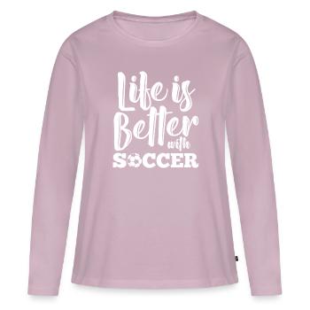 La vie est meilleure avec le football - T-shirt manches longues Premium bio Femme - rose poudré - Devant - Julia (174cm)