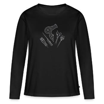 Coiffeur coiffeur tablier strass peigne ciseaux H - T-shirt manches longues Premium bio Femme - noir - Devant - Julia (174cm)