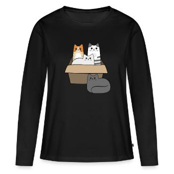 Chats dans une boîte - T-shirt manches longues Premium bio Femme - noir - Devant - Julia (174cm)