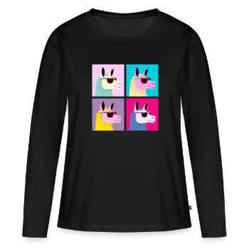 Pop-Art - Lama avec lunettes de soleil - T-shirt manches longues Premium bio Femme - noir - Devant - Julia (174cm)