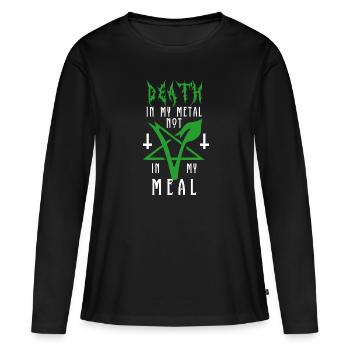 Death in my Metal | Vegan - Vegetarier - Frauen Premium Bio Langarmshirt - Schwarz - Vorne - Julia (174cm)