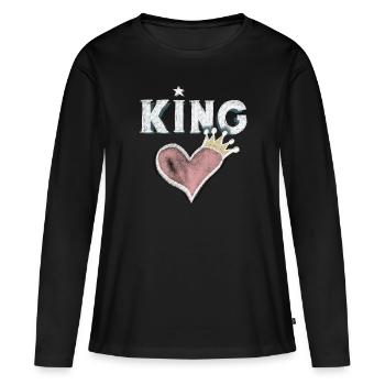 Herz König Geschenk Liebe Krone Kreide Zeichnng - Frauen Premium Bio Langarmshirt - Schwarz - Vorne - Julia (174cm)