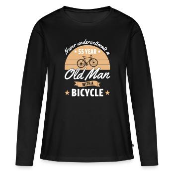 Never underestimate a 55 year old man with bicycle - T-shirt manches longues Premium bio Femme - noir - Devant - Julia (174cm)