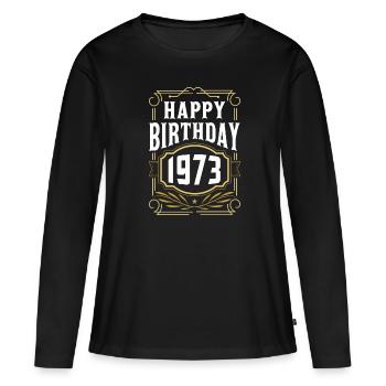 Cadeau d’anniversaire Anniversaire Bursdag Né en 1973 - T-shirt manches longues Premium bio Femme - noir - Devant - Julia (174cm)