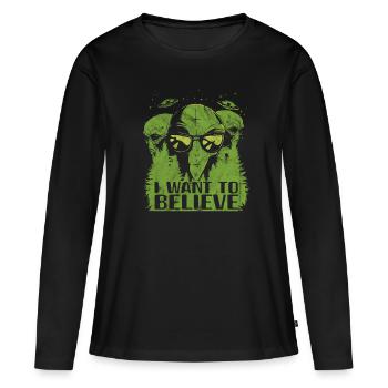 Étranger - T-shirt manches longues Premium bio Femme - noir - Devant - Julia (174cm)