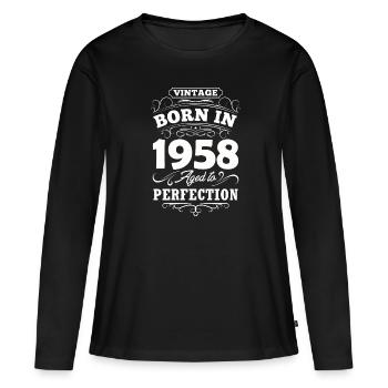 1958 Cadeau d’anniversaire Bursdag vintage - T-shirt manches longues Premium bio Femme - noir - Devant - Julia (174cm)