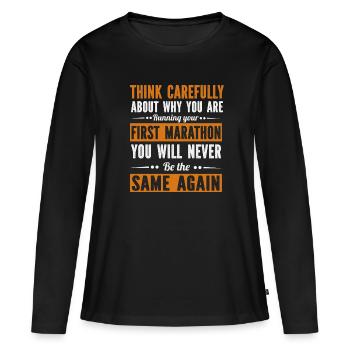 Premier marathon - T-shirt manches longues Premium bio Femme - noir - Devant - Julia (174cm)
