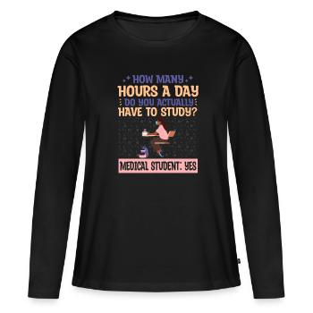 Combien d’heures avez-vous pour étudier? - T-shirt manches longues Premium bio Femme - noir - Devant - Julia (174cm)