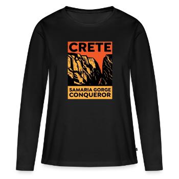 Crete Samaria Gorge Conqueror - Frauen Premium Bio Langarmshirt - Schwarz - Vorne - Julia (174cm)
