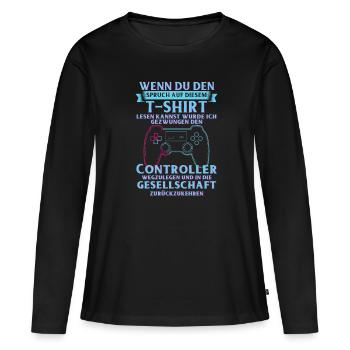 Zocken - Frauen Premium Bio Langarmshirt - Schwarz - Vorne - Julia (174cm)