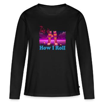 Inline Skater - Frauen Premium Bio Langarmshirt - Schwarz - Vorne - Julia (174cm)