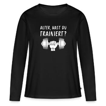 T-shirt de gymnastique drôle de remise en forme Gym d’entraînement - T-shirt manches longues Premium bio Femme - noir - Devant - Julia (174cm)