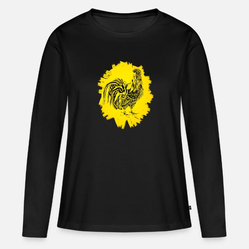 Hahn - Frauen Premium Bio Langarmshirt - Schwarz