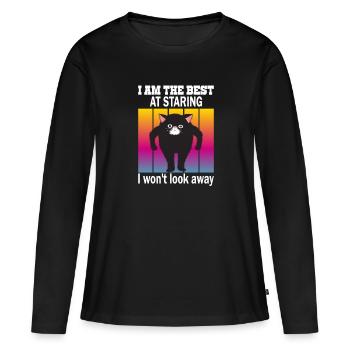 Starrende Katze - Katzen Starren - Frauen Premium Bio Langarmshirt - Schwarz - Vorne - Julia (174cm)