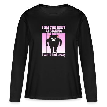 Starrende Katze - Katzen Starren - Frauen Premium Bio Langarmshirt - Schwarz - Vorne - Julia (174cm)