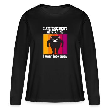 Starrende Katze - Katzen Starren - Frauen Premium Bio Langarmshirt - Schwarz - Vorne - Julia (174cm)