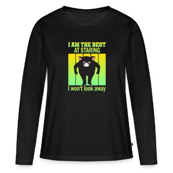 Starrende Katze - Katzen Starren - Frauen Premium Bio Langarmshirt - Schwarz - Vorne - Julia (174cm)