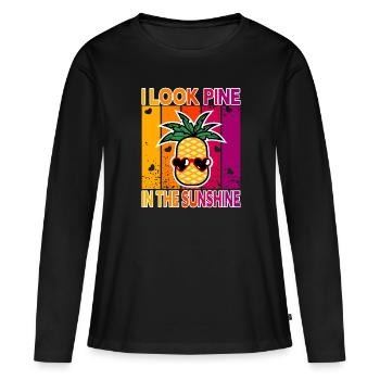 Je regarde le pin au soleil - T-shirt manches longues Premium bio Femme - noir - Devant - Julia (174cm)