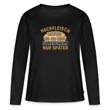 Kneading minced meat Animals petting butchers - Women's Premium Organic Long Sleeve Shirt - black - Front - Julia (174cm)