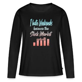 Le marché boursier est fermé - T-shirt manches longues Premium bio Femme - noir - Devant - Julia (174cm)