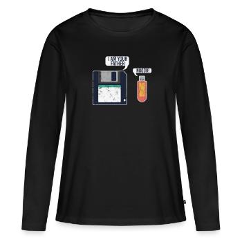 USB Stick und Diskette Programmierer - Frauen Premium Bio Langarmshirt - Schwarz - Vorne - Julia (174cm)