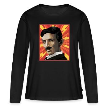 Nicola Tesla Popart - T-shirt manches longues Premium bio Femme - noir - Devant - Julia (174cm)