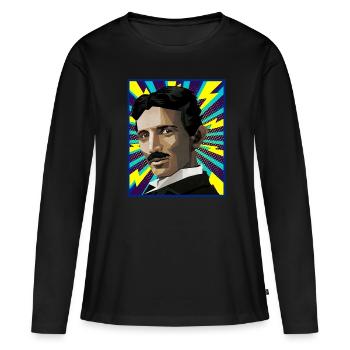 Nicola Tesla popart - T-shirt manches longues Premium bio Femme - noir - Devant - Julia (174cm)