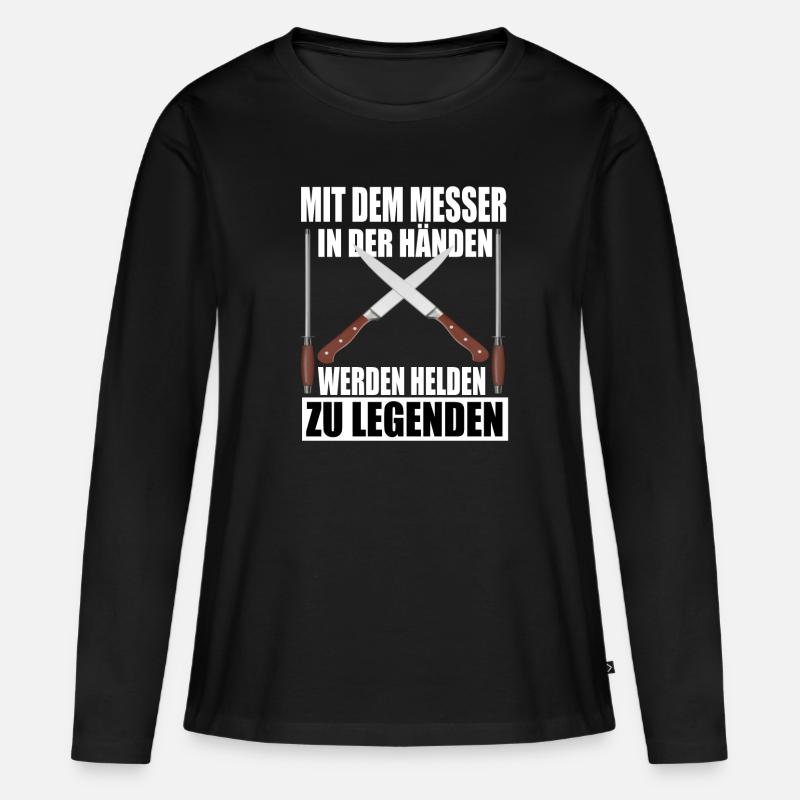 Fleischer Metzger Schlachter Messer - Frauen Premium Bio Langarmshirt - Schwarz