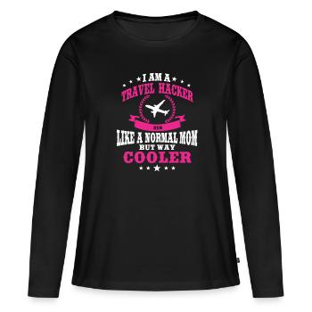 Travel Hacker Mutter - Frauen Premium Bio Langarmshirt - Schwarz - Vorne - Julia (174cm)