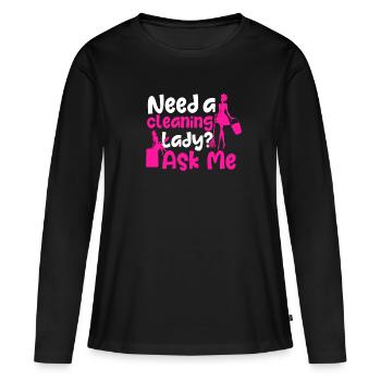 Femme de ménage - T-shirt manches longues Premium bio Femme - noir - Devant - Julia (174cm)