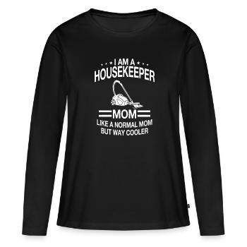 Femme de ménage Mama Design pour femme - T-shirt manches longues Premium bio Femme - noir - Devant - Julia (174cm)