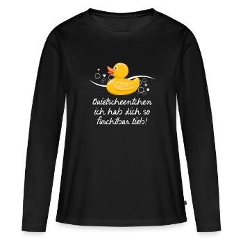 Quietscheentchen ich hab dich Gummi Ente - Frauen Premium Bio Langarmshirt - Schwarz - Vorne - Julia (174cm)