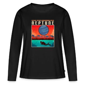 Triton Moon Neptune Planète Affiche - T-shirt manches longues Premium bio Femme - noir - Devant - Julia (174cm)