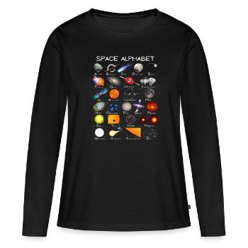 Weltraum Astronomie Alphabet ABC - Frauen Premium Bio Langarmshirt - Schwarz - Vorne - Julia (174cm)