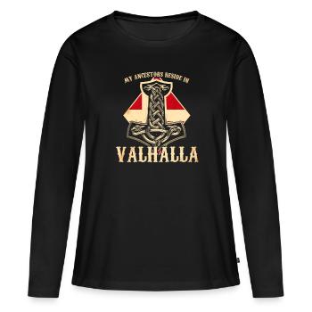 Meine Vorfahren residieren in Walhalla - Dänemark - Frauen Premium Bio Langarmshirt - Schwarz - Vorne - Julia (174cm)