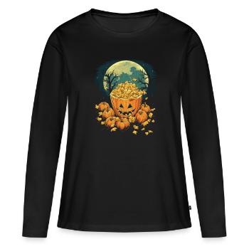 Spukiges Mac 'n Cheese Kostüm Halloween Käse - Frauen Premium Bio Langarmshirt - Schwarz - Vorne - Julia (174cm)