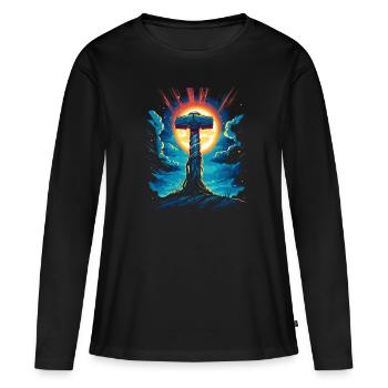 Marteau mythologique – Conquérir les légendes - T-shirt manches longues Premium bio Femme - noir - Devant - Julia (174cm)