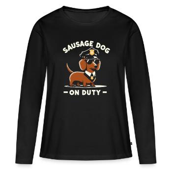 T-shirt du service de police teckel - Chien d’autorité - T-shirt manches longues Premium bio Femme - noir - Devant - Julia (174cm)