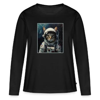 Chat, Voyage Dans L’espace, Fusée, Astronaute, Espace - T-shirt manches longues Premium bio Femme - noir - Devant - Julia (174cm)