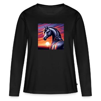 Dessin de cheval arabe - T-shirt manches longues Premium bio Femme - noir - Devant - Julia (174cm)