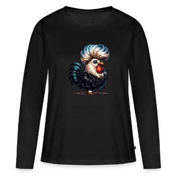 Polnisches Schopfhuhn Polnisches Huhn - Frauen Premium Bio Langarmshirt - Schwarz - Vorne - Julia (174cm)