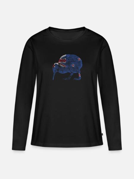 Kiwi Vogel Neuseeland Flagge - Frauen Premium Bio Langarmshirt - Schwarz