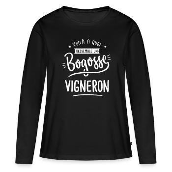 bogosse vigneron cadeau humour vigneron vin - T-shirt manches longues Premium bio Femme - noir - Devant - Julia (174cm)