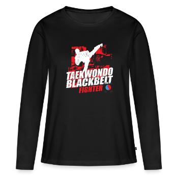 Taekwondo Schwarzgurt Kämpfer Kick Champion - Frauen Premium Bio Langarmshirt - Schwarz - Vorne - Julia (174cm)