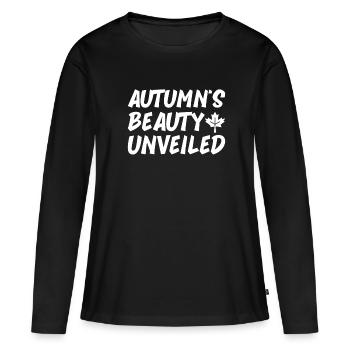 Blattpeeper Herbst Laub Herbst Peeper - Frauen Premium Bio Langarmshirt - Schwarz - Vorne - Julia (174cm)
