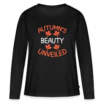 Blattpeeper Herbst Laub Herbst Peeper - Frauen Premium Bio Langarmshirt - Schwarz - Vorne - Julia (174cm)