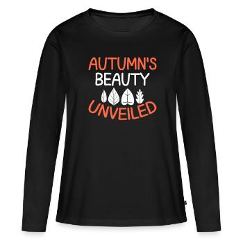 Blattpeeper Herbst Laub Herbst Peeper - Frauen Premium Bio Langarmshirt - Schwarz - Vorne - Julia (174cm)